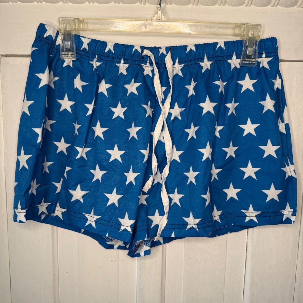 Blue White Star Print Lounge Shorts Women's Large Patriotic 4th of July OUFISUN